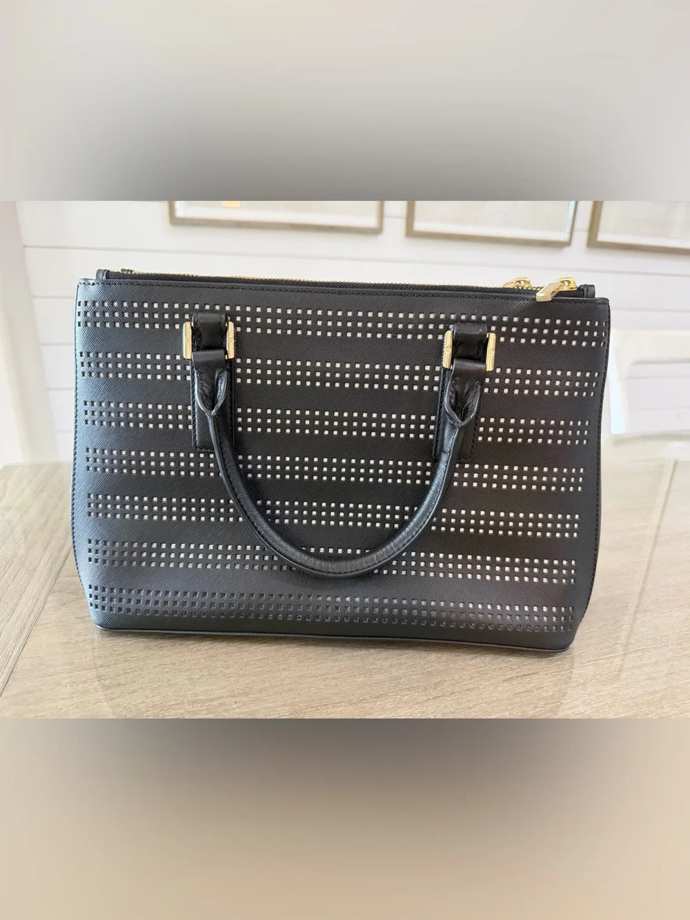 Tory Burch Robinson Black Perforated Crossbody Tote - Excellent Condition